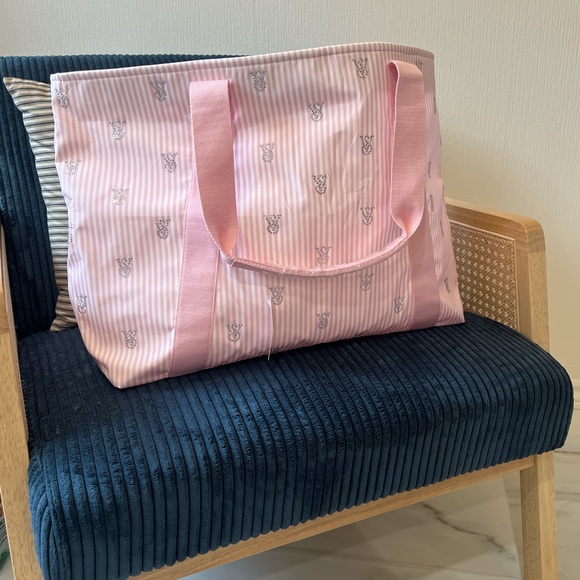 Pink Striped Tote Bag with Logo Accent - Picture 4 of 4